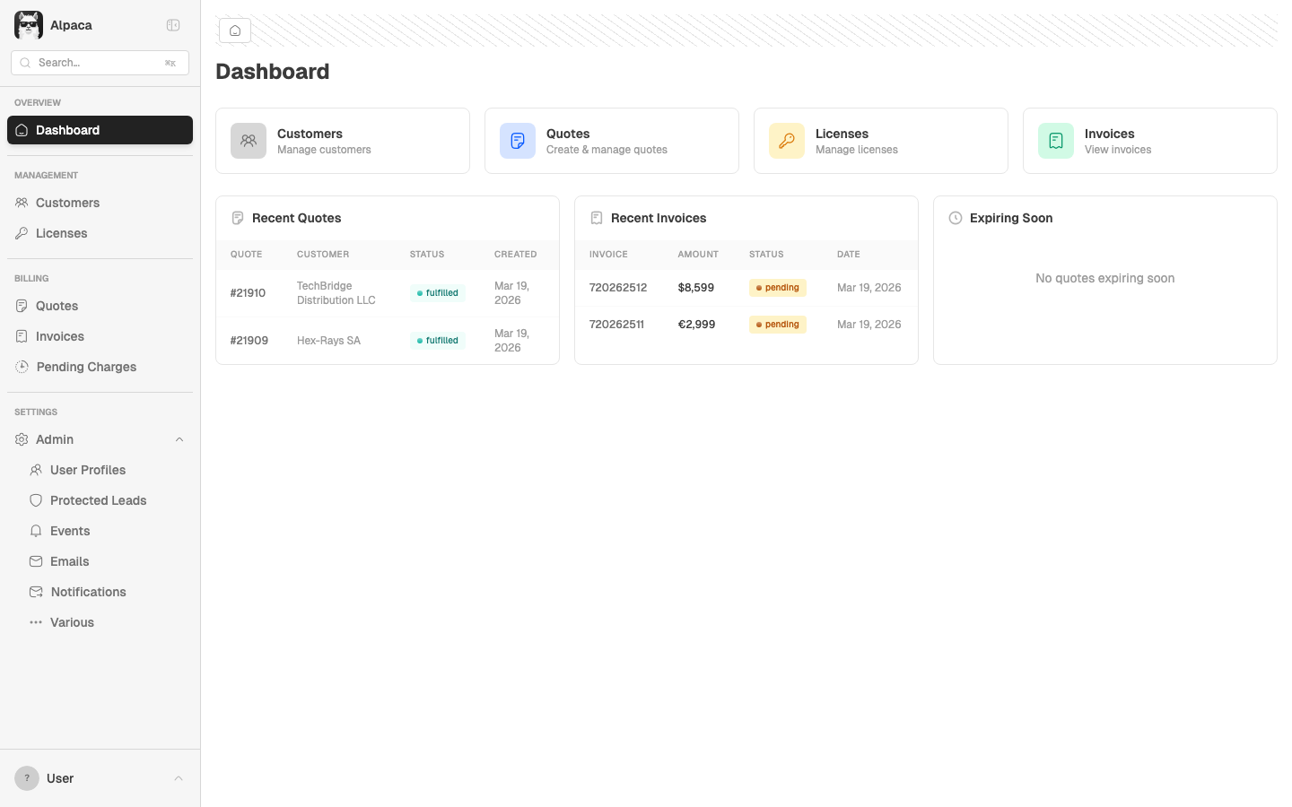 Dashboard invoice formatting
