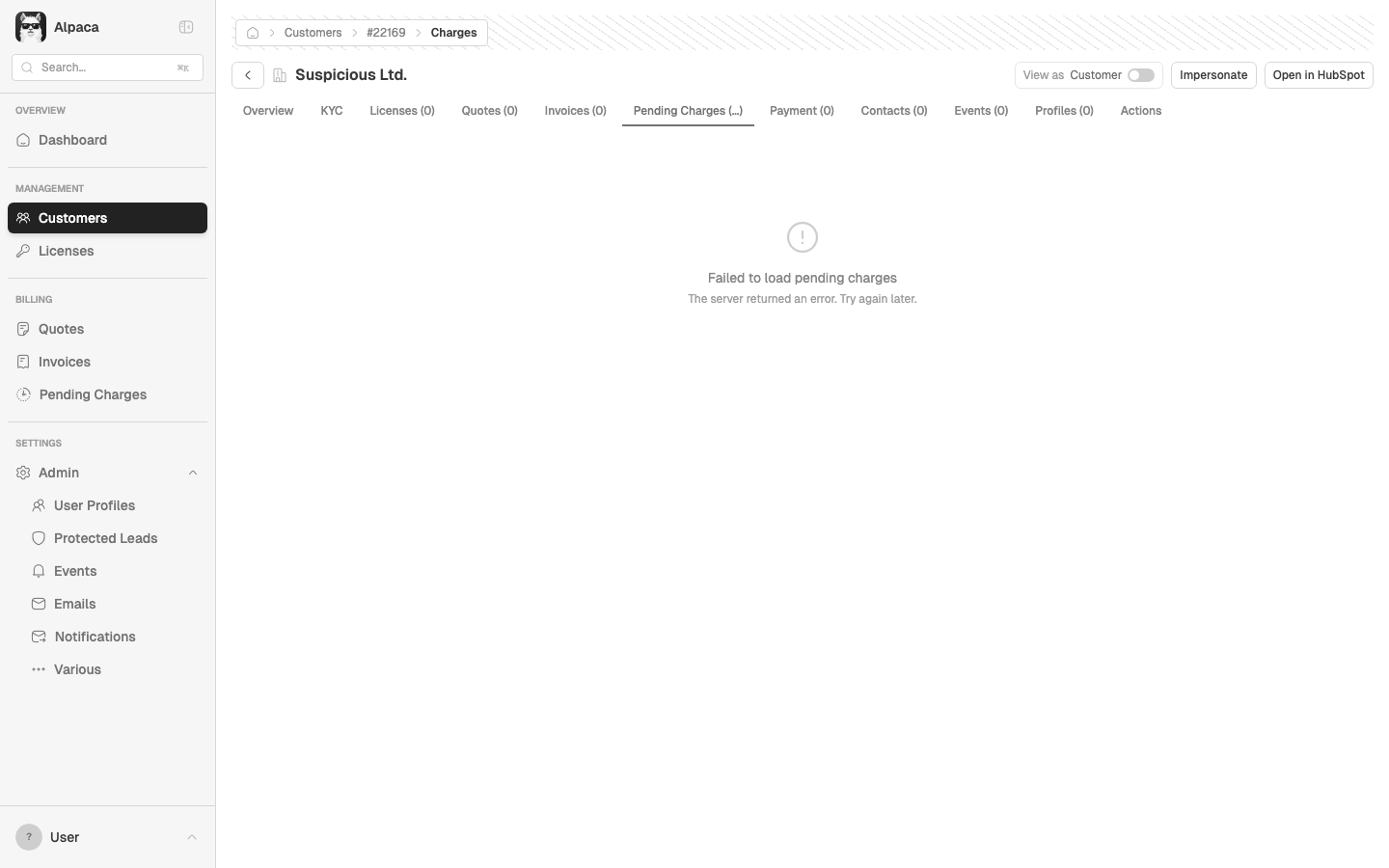 Pending charges error state (fixed)